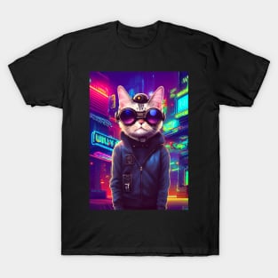 Techno Cat In Japan Neon City T-Shirt